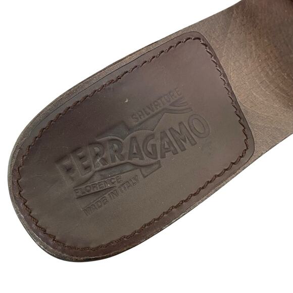 Salvatore Ferragamo Wood Slide Sandals Brown Light Blue Logo size 8 - Picture 7 of 11